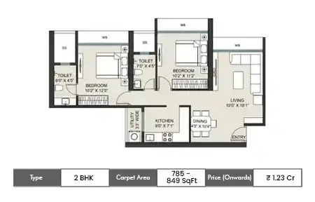 2 BHK 785-849 SqFt