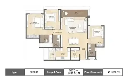 3 BHK 1070-1421 SqFt